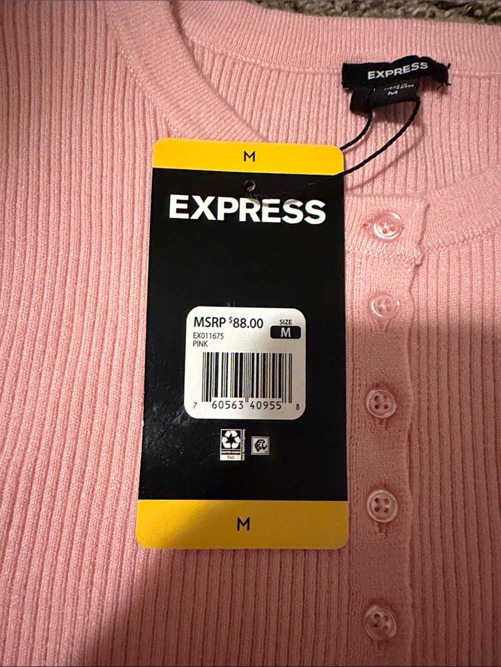 Express Light Pink Ribbed Button-Front Cardigan - Picture 3 of 5